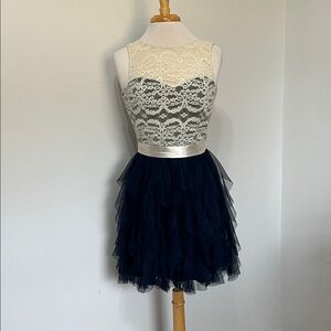 TeezeMe Blue White Lace Party Dress Size 9/10